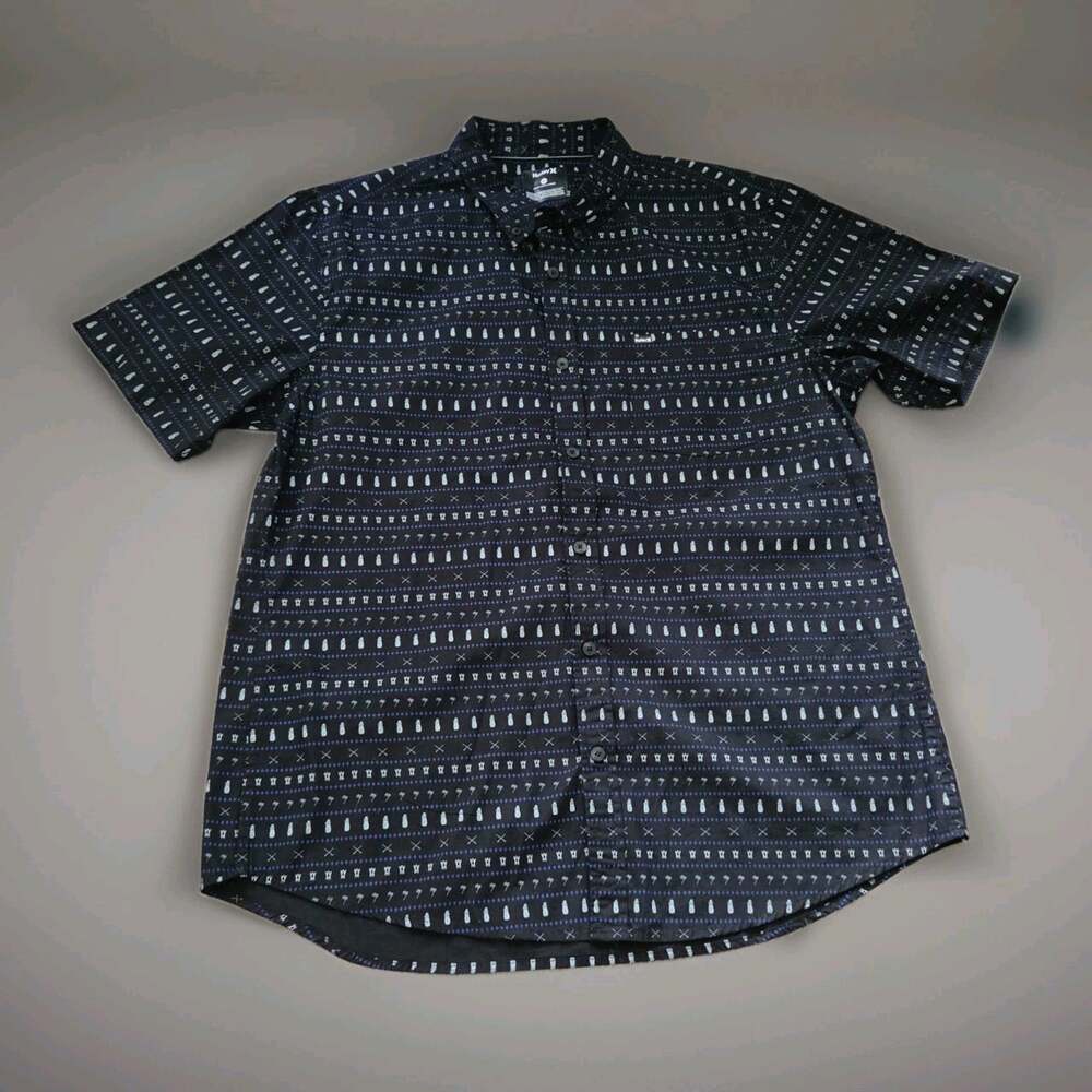 Hurley Black Pineapple Print Short Sleeve Button Down Shirt XL Surf Streetwear